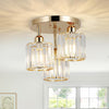 Modern Crystal Chandeliers Ceiling Light, 3-Lights Crystal Ceiling Lights Living Room, Gold Semi Flush Ceilings Light Fittings for Hallway, Bathroom, Bedroom, Foyer, Kitchen Light Fixture