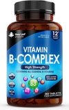 Vitamin B Complex - 365 Small Tablets (One Year Supply) High Strength All 8 B Vitamins B1-B2-B3-B5-B6-B12, Biotin, Folic Acid and Vitamin C - Reduction of Tiredness, Energy & Immune Support - UK Made