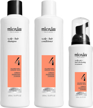 Nioxin System 4 - Hair Thickening System For Damaged Hair with Progressed Thinning - Biotin & Niacinamide - Shampoo, Conditioner, Serum