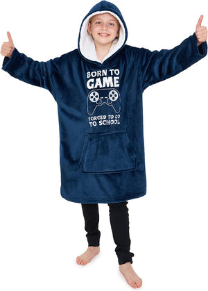 Fleece Hoodie Blanket for Kids and Teenagers - Football One Size Kids Oversized Hoodie with Sherpa-Lined Hood Gaming Gifts for Kids