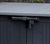 "Ultimate Outdoor Storage Solution:  Store It Out Nova Shed - Stylish Dark Grey with Light Grey Lid, 32 X 71.5 X 113.5 Cm"