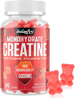 Creatine Monohydrate Gummies 5000mg for Men & Women, Enhanced with Taurine & Vitamin B6, Pre -Workout Supplement for Muscle Growth, Strength & Recovery, Berry Flavor, Vegan (60 Count (Pack of 1))