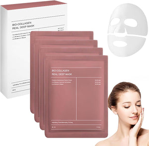 Korean Bio Collagen Face Mask, Collagen Night Wrapping Mask, Deep Hydration, Reduce Wrinkles, Overnight Treatment for Youthful Skin, 4PCS