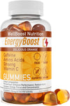 Energy Boost - Pre Workout, Caffeine, Ginseng, VIT C, L-Carnitine, Beta-Alanine, Chewable Gummies for Men & Women - 60 Gummies - Orange Flavour, Suitable for Vegans