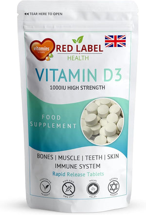 Vitamin D3 1000 IU, Pack of 360 Vitamin D Tablets (1 Year Supply), Healthy Teeth & Bones, Supports Immune System, High Strength Vitamin D Supplement for Men & Women, UK-Made