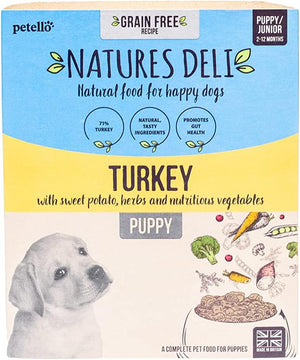 Puppy Grain Free Wet Dog Food, Turkey with Sweet Potato, Herbs and Vegetables, Natural Complete Junior Wet Food Trays, 395g