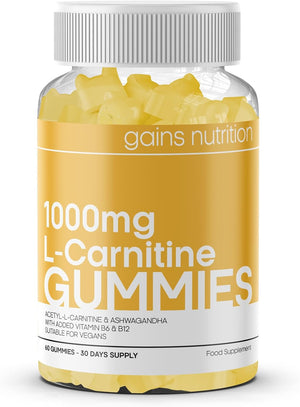 GN Acetyl L-Carnitine Gummies | 60 L carnitine Gummies for Men & Women - 1000mg Acetyl-L-Carnitine per Serving with Ashwagandha, Vitamins B6, B12 | Mango Flavour, Non-GMO & Suitable for Vegans