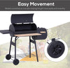 Charcoal Barbecue Grill with Offset Smoker, Barrel BBQ Trolley with 3 Storage Shelves & Thermometer for Outdoor Garden Camping Picnic Cooking, Black