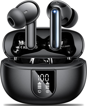 Wireless Earbuds,Wireless Earphones Bluetooth 5.3 in Ear with 4 Mic ENC Calls Noise Cancelling Wireless Headphones Mini LED Display HiFi Stereo 42H Playtime Bluetooth Earbuds Touch Control/IP6/Black