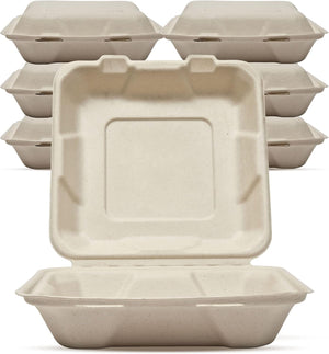 - Bagasse Clamshell Food Containers, Disposable Food Containers, Takeaway Boxes for Hot, Cold, Wet, & Oily Food, Unbleached Meal Prep Container, 20.5 x 20.5 x 4/6.5 cm, 200-Pcs