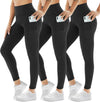 3 Pack Leggings for Women with Pockets High Waist Gym Leggings Black Tummy Control Stretchy Yoga Pants Trousers Workout Sports Fitness Running