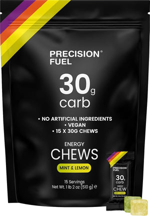 Precision Fuel 30 Energy Chews - High Carb, Lightweight Snack for Endurance Sports, 30g Carbs per Serving, Ideal for Running & Cycling, No Artificial Ingredients - Mint & Lemon Flavour 15 x 34g Chews