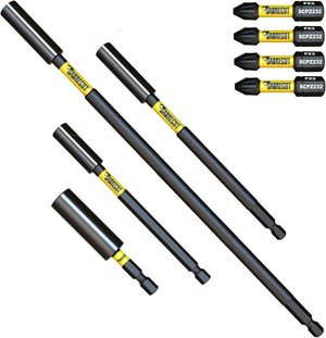 8 Piece  SCRK10 Magnetic 60mm 100mm, 152mm and 305mm Professional Impact Bit Holders with 4 x 32mm PZ2 Screwdriver Impact Bits Compatible with Dewalt, Milwaukee, Makita, Bosch and Others