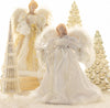 Lighted Christmas Angel Tree Topper with Timer 30cm White Angel Treetop Figurine for Christmas Tree Decoration