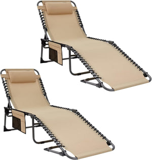 Sun Lounger 5-Position Adjustable Backrest for Garden Recliner Chaise Lounge Chair Folding Sun lounger Portable Sunloungers with Strap Sun bed for Beach Terrace Pools Camping Guest Bed Indoor