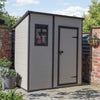 " Manor 6x4 Ft Outdoor Storage Shed: Beige Brown Wood Effect, Weather Resistant, Secure, Zero Maintenance - 15 Year Warranty Included!"
