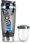 Pro Shaker Bottle (iX-R Edition) | Rechargeable, Powerful for Smooth Protein Shakes | includes Supplement Storage - BPA Free | 600ml Cup (Silver Blue/Gray)