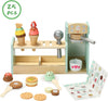 Ice Cream Toys for Kids, Wooden Ice Cream Coffee and Frozen Treat 3-in-1 Counter Playset,25 PCS Toddler Pretend Play Kitchen Food Accessories,Christmas Birthday Gift for 3+ Kids Girls &Boys