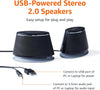 Stereo 2.0 Speakers for PC or Laptop, 3.5mm Aux input, USB-Powered, 1 Pair, Black