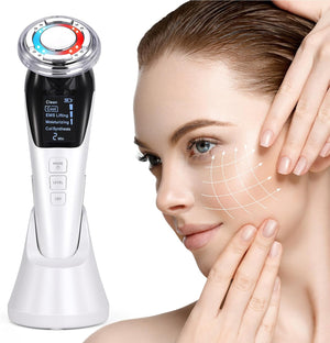 Facial Massager Anti-Wrinkles,  5 in 1 EMS Beauty Device with Red & Blue Light, Ultrasonic Face Massager with Hot & Cold Compress for Skin Care, Deep Cleansing, Face Lifting, Anti Aging