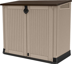 "Spacious Outdoor Storage Shed:  Store-It Out Midi in Stylish Beige and Brown, 130 x 74 x 110 cm"