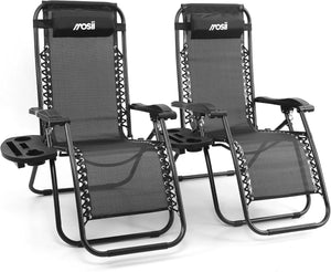 Sun Loungers For Garden Chairs Set of 2, Heavy Duty Zero Gravity Chairs With Cup Holders & Headrest Pillow, Folding Garden Recliner Chairs Sunloungers For Deck Chair, Patio, Beach Lounger