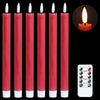 Flameless Red Taper Candles Flickering with 10-Key Remote, Battery Operated LED Warm 3D Wick Light Window Candles Real Wax Pack of 6, Christmas Home Wedding Decor(0.78 X 9.64 Inch)