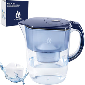 Alkaline Water Purifier Filter Jug - 3.8L, Midnight Blue, BPA Free, Includes 2 BRITA Compatible Filter Cartridges | Fast Filtering Model