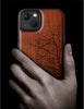 Magnetic Wood Case for iPhone 13 Case [Hard Real Wood & Soft TPU] Shockproof Hybrid Protective Cover Unique & Classy Wooden Case Compatible with Mag Safe (Tree of Life Art Carving-Rosy)