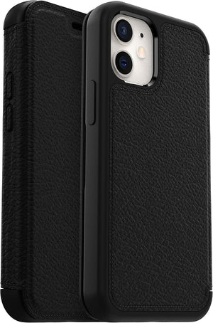 Strada Case for iPhone 12 mini, Shockproof, Drop proof, Premium Leather Protective Folio with Two Card Holders, 3x Tested to Military Standard, Black