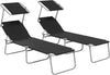 Outdoor Foldable Sun Lounger Set of 2, 4 Level Adjustable Backrest Reclining Sun Lounger Chair with Angle Adjust Sun Shade Awning for Beach, Garden, Patio, Black