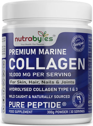 Marine Collagen Powder 10000mg Type 1 & 3 Unflavoured| Wild Caught Fish Hydrolysed Protein Peptides for Women & Men 19 Amino Acids| Kosher and Halal Certified| Healthy Skin Hair Nails Joints Gut