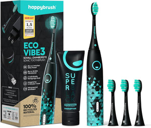 ® [Test Winner 2024*] Electric Sonic Toothbrush ECO Vibe 3 Black/Mint - Electric Toothbrush with 6 Week Power Battery Including 3 Brush Heads and SuperBlack Whitening Toothpaste