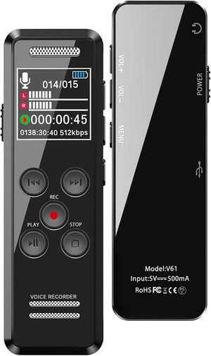 Digital Voice Recorder, 3072kbps Voice Activated Voice Recorder, 64GB Stereo MP3 Recorder with Noise Cancellation,for One Touch Recording/Lectures/Meetings/Interviews/Classes (64GB)