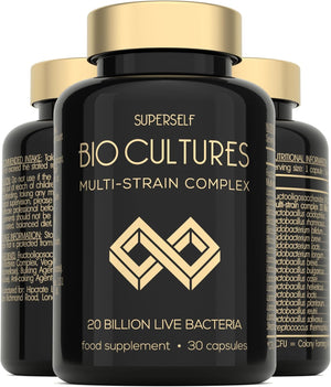 Probiotics Bio Cultures Complex - Gut Health Probiotic Supplements for Men & Women - 20 Billion CFU - 30 Acid-Resistant Capsules - Multi-Strain Vegan Prebiotics & Probiotics Tablets with Acidophilus