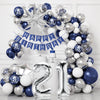 21st Birthday Decorations Blue Silver Balloons Arch Kit with 21 Number Star Foil Confetti Balloon Happy Birthday Banner Navy Blue and Silver Party Decor for 21st Boys Girls Men Women Anniversary