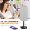Bedside Lamp, Table Lamp for Bedroom, Lamp with USB C+A Charging Ports, Small Bedroom Lamp with 3-Color Modes with Pull Chain, Bedroom Lamp with Grey Fabric Shade(LED Bulb Included)