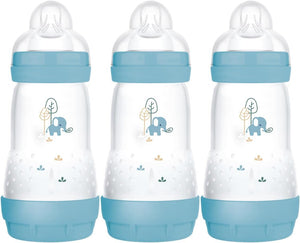 Easy Start Self Sterilising Anti-Colic Baby Bottle Pack of 3 (3 x 260 ml), Anti-Colic Bottle with Medium Flow  Teats Size 2, Newborn Essentials, Blue (Designs May Vary)