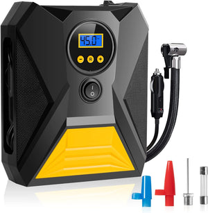 Car Tyre Inflator Air Compressor, Portable Car Tyre Pump 12V, Digital Inflator 120W, 150 PSI, LED Light Electric Tyre Pump with 3 Nozzles, Auto Shut Off, Suitable for Car, Bicycle, Motorcycle