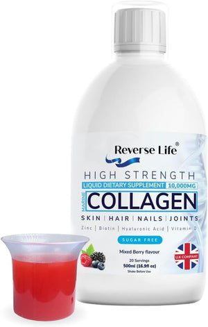 - Marine Collagen - Hydrolysed Peptide Supplement Drink Infused with Vitamin C, D, Hyaluronic Acid, and Biotin - High Strength Dietary Supplement 10000mg