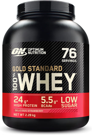 Gold Standard Whey Muscle Building and Recovery Protein Powder With Naturally Occurring Glutamine and Amino Acids, Delicious Strawberry, 76 Servings, 2.28kg, packaging may vary