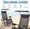 Set of 2 Sun Lounger Garden Chairs With Canopy and Cup Holder | Adjustable Headrest Pillow | Deck Folding Recliner Zero Gravity Outdoor Chair – Black