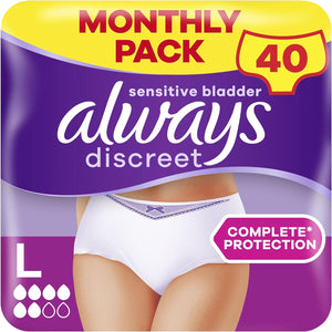 Incontinence Pants Women Large, UK Size 16-22, White, Absorbency 5, 40 Disposable Underwear , Knickers (10 x 4 Packs), Heavy Bladder Leak Protection , Maternity Postpartum Pants