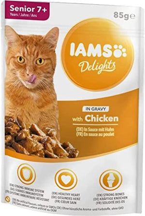 Delights Complete Wet Cat Food for Senior 7+ Cats Chicken in Gravy Pouch 85 g