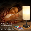 Bedside Lamp, Table Lamp for Bedroom, Lamp with USB C+A Charging Ports, Small Bedroom Lamp with 3-Color Modes with Pull Chain, Bedroom Lamp with White Fabric Shade(LED Bulb Included)