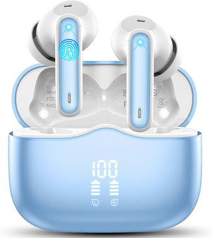 Wireless Earbuds, Bluetooth 5.3 Headphones Wireless Earphones, In Ear buds Wireless Earbuds, 4 ENC Noise Cancelling Mic Wireless Headphones, IP7 Waterproof, 40H Playtime, Mini Ultra Light, Sea Blue