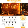 Festoon Lights Outdoor 15m, Christmas LED String Light Mains Powered, Waterproof with Plug/25+2 Shatterproof G40 Bulbs/Hook, Bright Warm White Lighting Outside Indoor Tree Garden Decorations