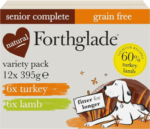 Wet Dog Food Variety Pack (12 x 395g Trays) - Senior Dogs 7 Years+, Grain Free Dog Food, Turkey & Lamb, Stomach Sensitive with Natural Ingredients, Hypoallergenic Dog Food