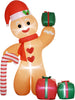 8FT Christmas Inflatable Gingerbread Man with Candy Cane and Three Gift Bags, Christmas Blow Up Outdoor LED Display for Garden Party