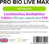 Pro Bio Live Max 6 Billion CFU Capsules - 100 Pack - Contributes to a Healthy Gut and Supports Digestion - Probiotic Vegetarian Capsules - UK Manufacturer, Letterbox Friendly